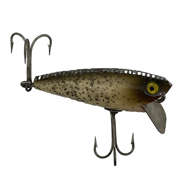 Vintage Shakespeare Glo Pup Wood Fishing Lure Honor Built Natural Silver Flake - Picture 3 of 8